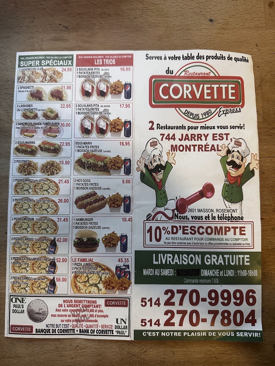 Menu Restaurant Corvette Express-1